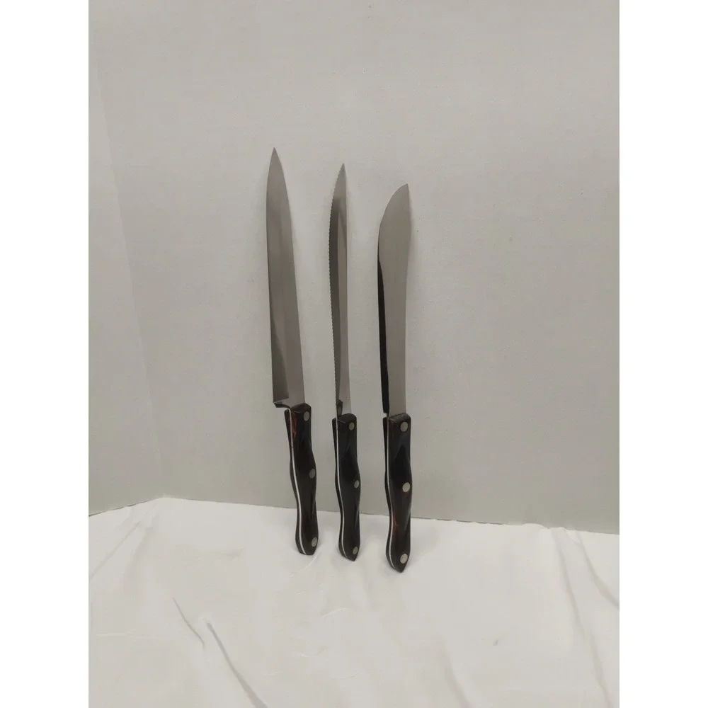 Lot Of 3 Cutco Classic Brown Red Swirl Handle Knives 1722 1723 1725 Vintage